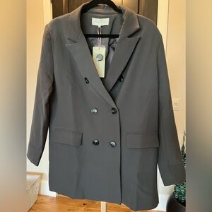 French Mauve By Anthropologie Double-Breasted Gray Blazer Jacket